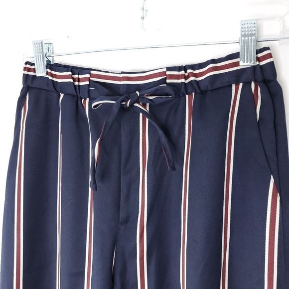 Free People Light Before Dark Striped Cropped Wide Leg Pants Navy Blue sz S NEW - Picture 4 of 6